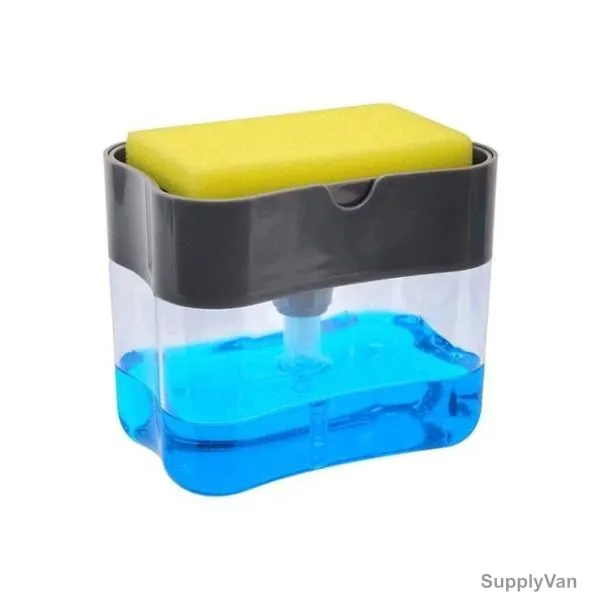 Soap Dispenser With Sponge Holder, ABS, 385ML, Black/Clear