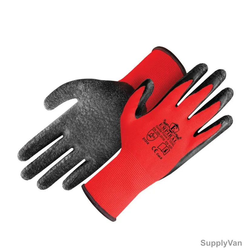 Empiral Palm Coated Gloves, Gorilla Force II, Rubber, M, Red/Black