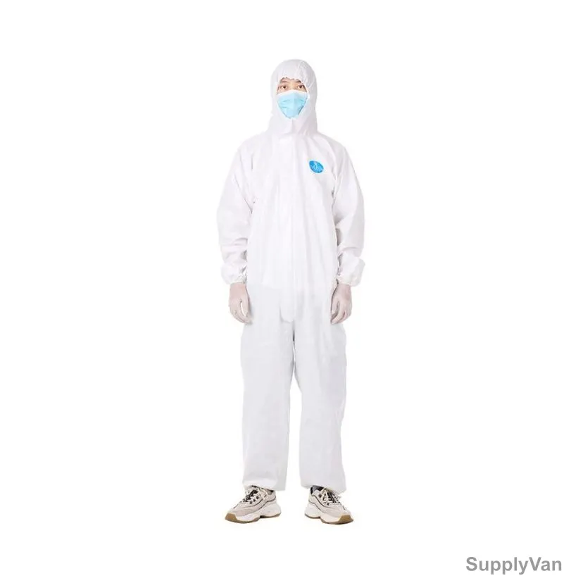 Snh Antibacterial Disposable Coverall, DA-503-XL175, Polyethylene, XL, White and Blue — image 1