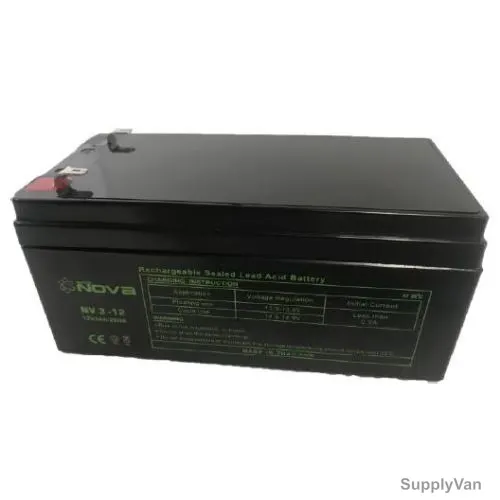 Nova Rechargeable Sealed Lead Acid Battery, NV3-12, 12V, 3.3Ah/20Hrs