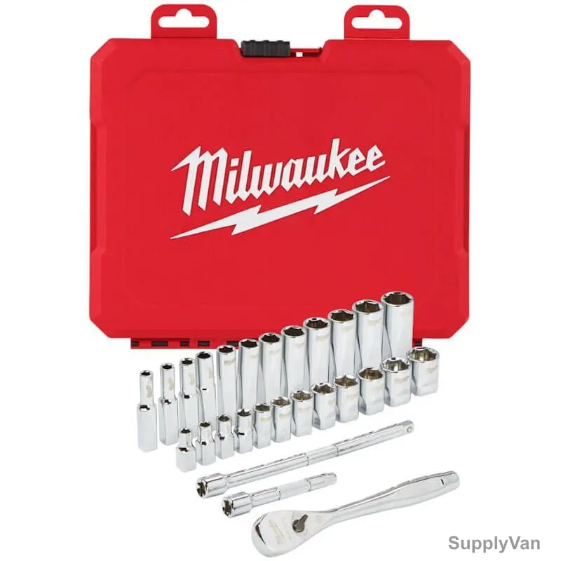 Milwaukee Metric Ratcheting Socket Set, 4932464943, 1/4 Inch, 28 Pcs/Set