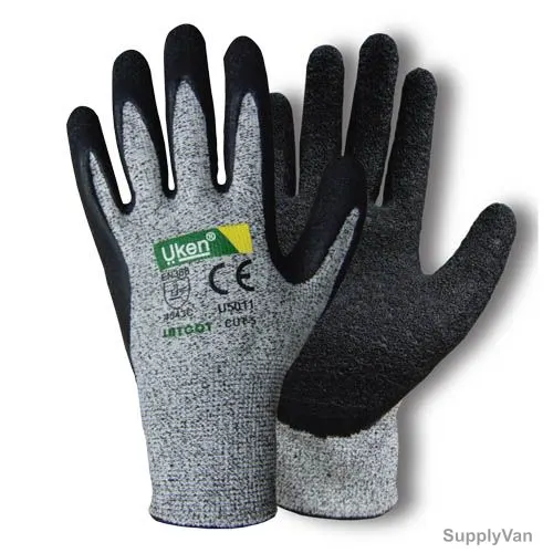 Uken Cut-Resistant Gloves, U5011, Cut 5, Polyethylene, Grey/Black
