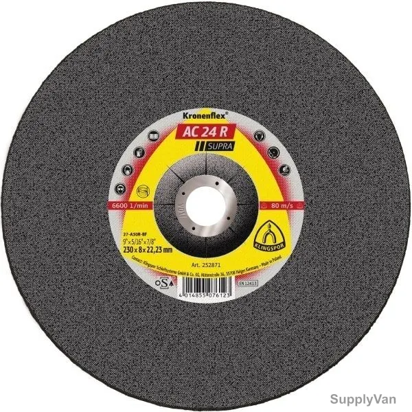 Klingspor Grinding Disc, AC24R, Kronenflex, Supra, 230MM