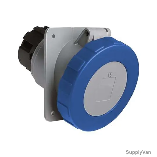 Abb Angle Flange Panel Mounted Socket Outlet, 263RAU6W, 200-250V, IP67, 63A, 2P+E, Blue