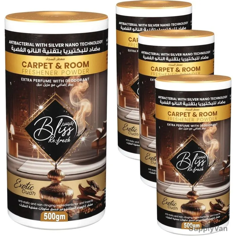 Swish Super Bliss Fresh Carpet and Room Freshener Powder, Oudh, 500GM, 4 Pcs/Pack — image 1