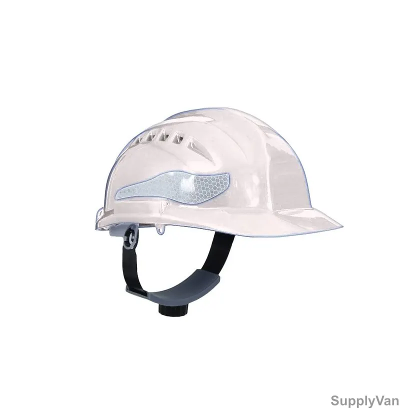 Vaultex 6 Point Ratchet Safety Helmet With Textile Suspension and Reflective Tape, ABU, HDPE, White