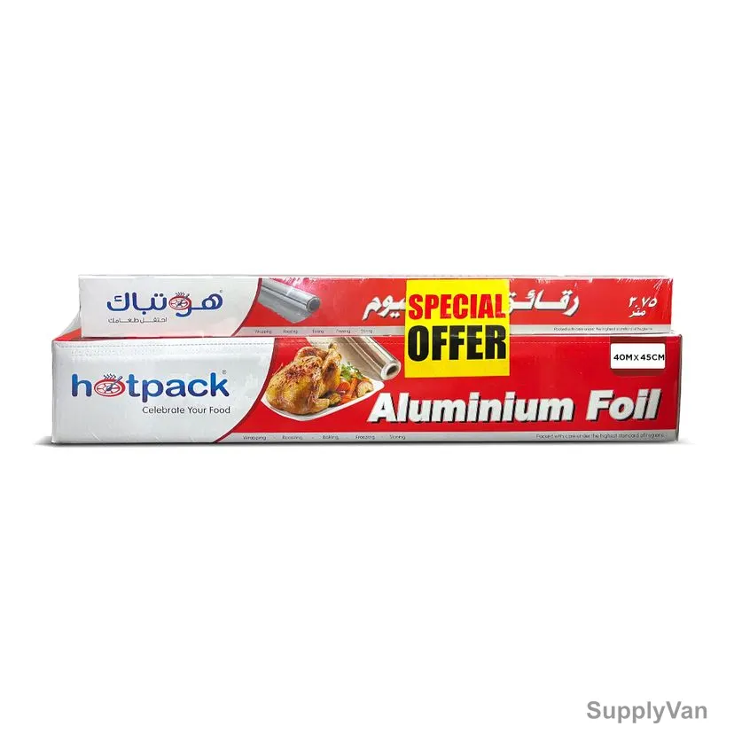 Hotpack Aluminium Foil, PPAF4540HP11AF3P75HP, 45CM Width x 40 Mtrs Length, 11 Micron, Silver, 1+1 Free