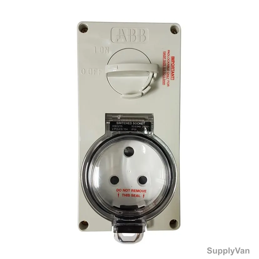 ABB Single Pole Switch Socket, WSO215, 1 Gang, 15A