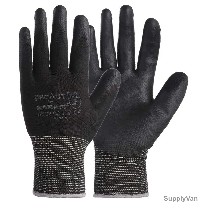 Karam PU Coated Hand Gloves, HS22, L, Black — image 1