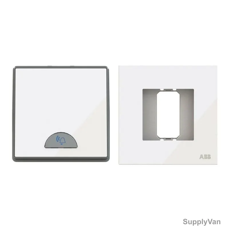 ABB Push Button Switch With Bell and Rocker Switch Frame, AMD42944-WG+AMD5044-WG, Millenium, 1 Gang, 1 Way, 10A, White Glass