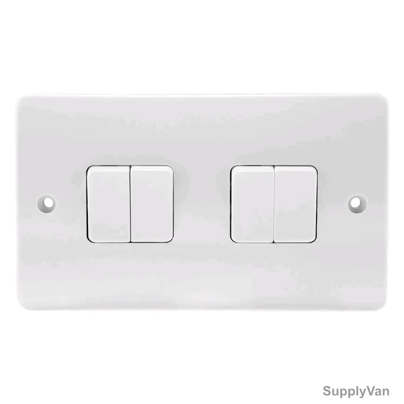 Mk Single Pole Electrical Plate Switch, K4874WHI, Logic Plus, Thermoset Plastic, 4 Gang, 2 Way, 10A, White