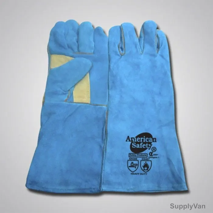 American Safety Cow Split Leather Welding Gloves, WGGT210, Blue