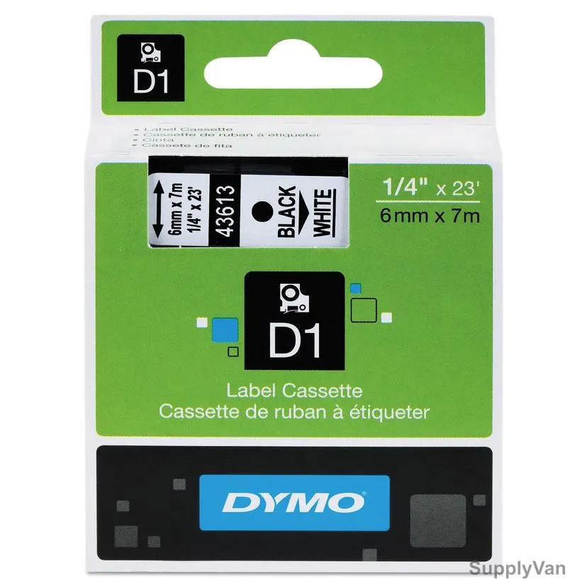 Dymo Labelling Tape Cassette, 43613, D1, 6MM x 7 Mtrs, Black on White