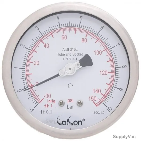 Calcon Pressure Gauge, CC18D, 100MM, 1/2 Inch, NPT, -1-10 Bar