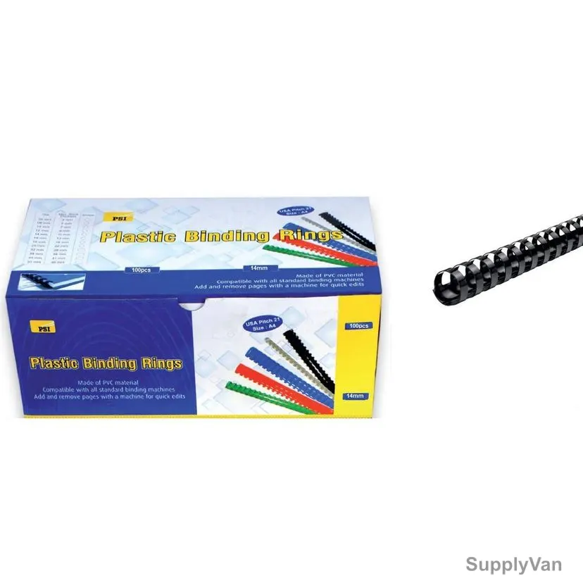 PSI Binding Ring, PSBR14BK, Plastic, 125 Sheets, 14mm, Black, 100 Pcs/Pack