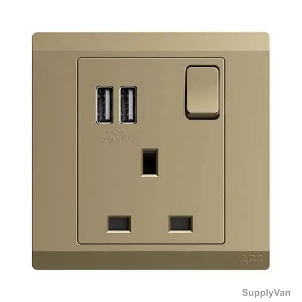 Abb Double Pole Switch Socket With USB, BL261-PG, Inora, 1 Gang, 13A, Royal Gold — image 1