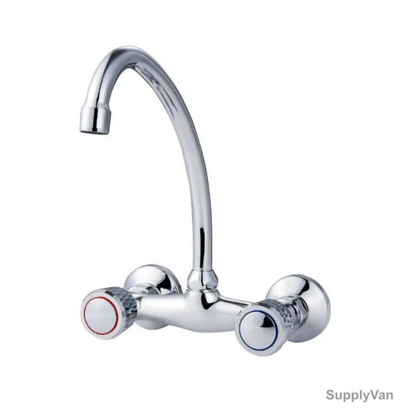 Milano Wall Mounted Double Lever Sink Mixer, Crown Plus, Brass, Chrome Finish