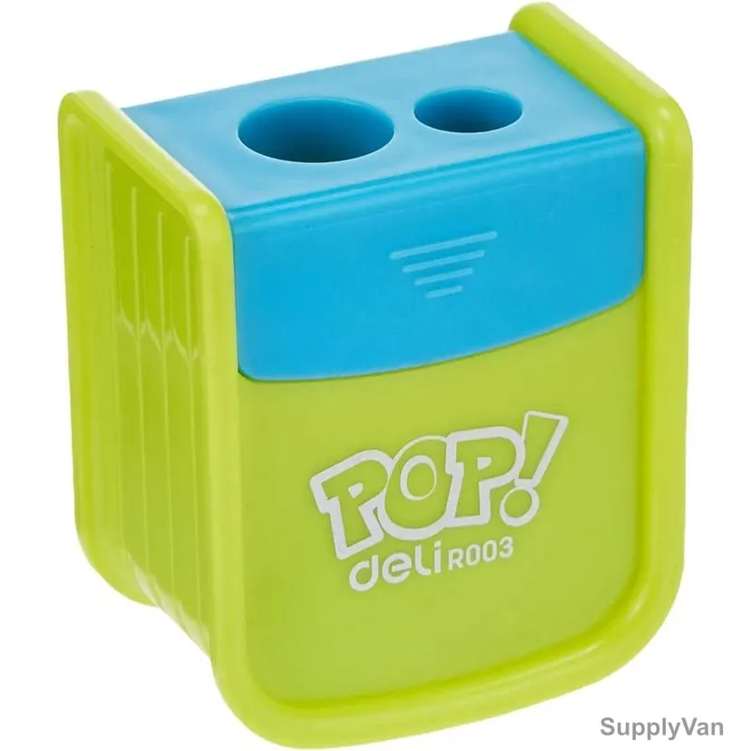 Deli Pencil Sharpener, ER00300, 2 Hole, 8/12MM Hole Dia, Green