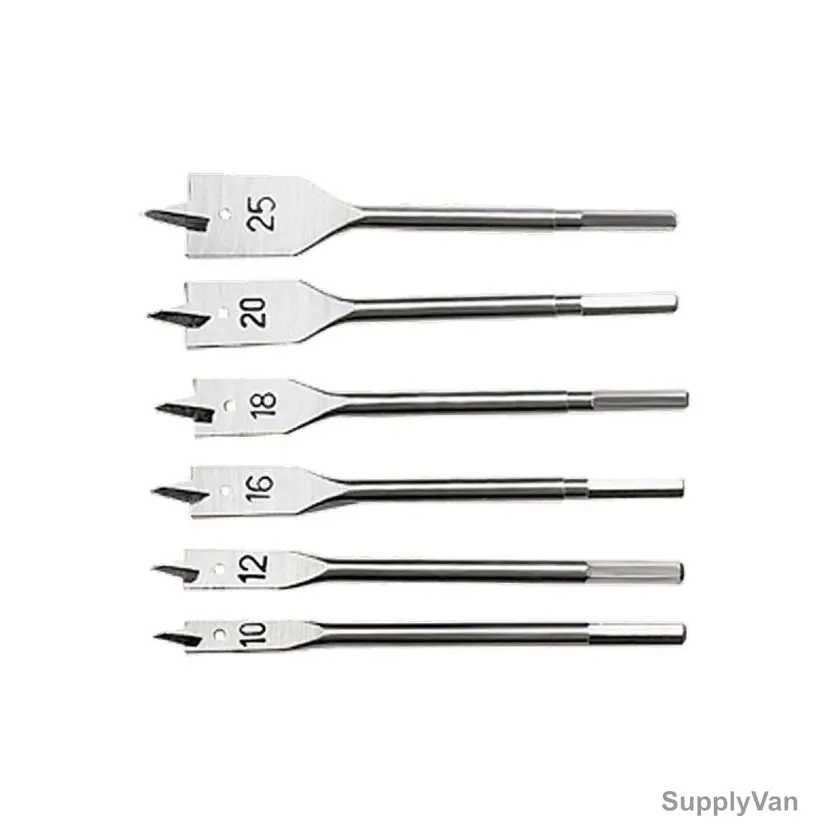 Sparta Flat Drill Bit Set, 704055, Carbon Steel, 10-25MM, 6 Pcs/Set