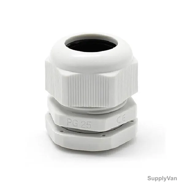 PVC Gland, PG-25, 29.8MM Outer Dia, 15-22MM Cable Size, White, 100 Pcs/Pack