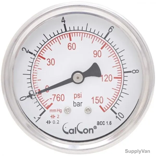 Calcon Pressure Gauge, CC10D, 63MM, 1/4 Inch, NPT, -1-10 Bar