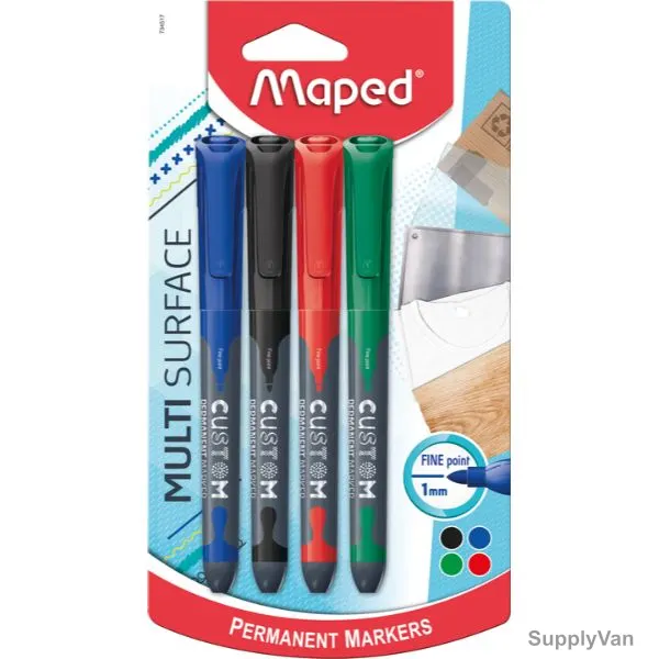 Maped Permanent Marker, MD-733047, 1.0MM Tip Size, Assorted Colors, 4 Pcs/Set
