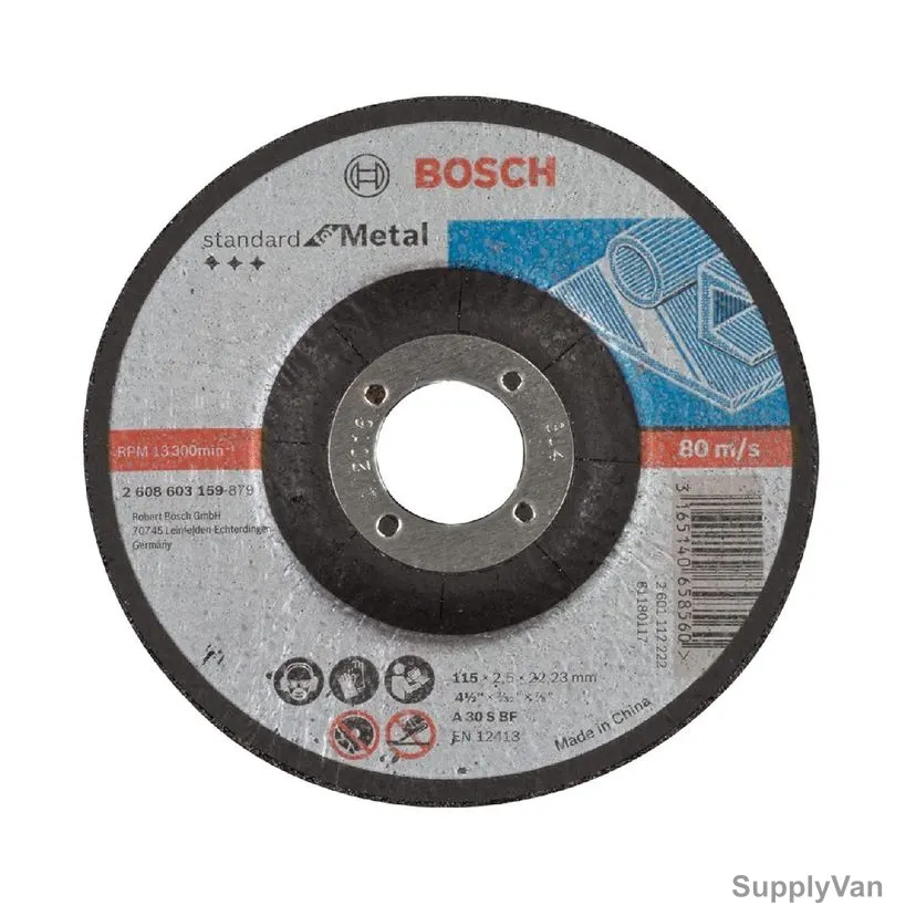 Bosch Metal Cutting Disc With Depressed Center, 2608603159, 2.5MM Thk, 22.23MM Bore Dia x 115MM Dia