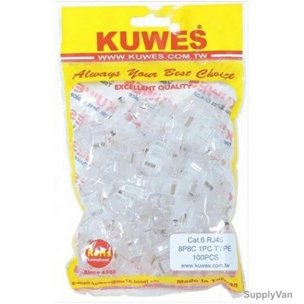 Kuwes CAT 6 RJ45 Connectors, Clear, 100 Pcs/Pack