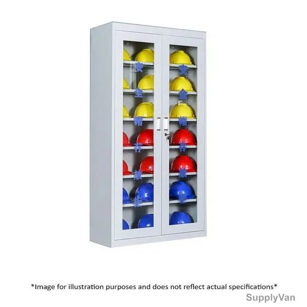 Dsafe Safety Helmet Cabinet With 2 Swing Lockable Glass Door, Galvanised Steel, 900 x 1850MM, Light Grey