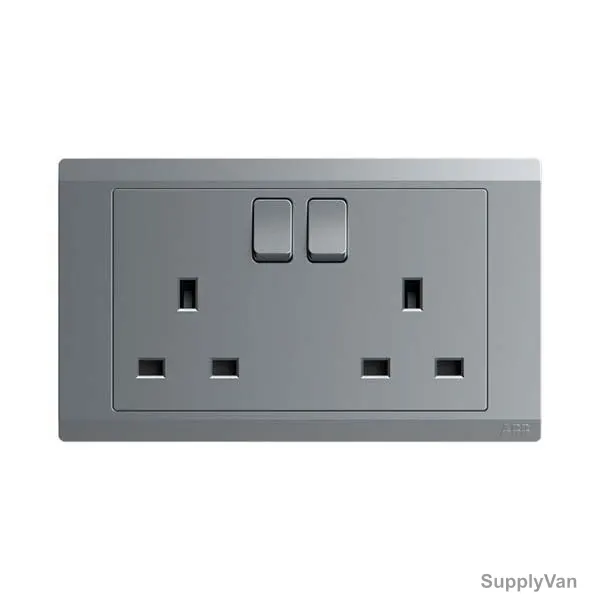 Abb Double Pole Switch Socket, BL239-G, Inora, 2 Gang, 13A, Classic Grey — image 1