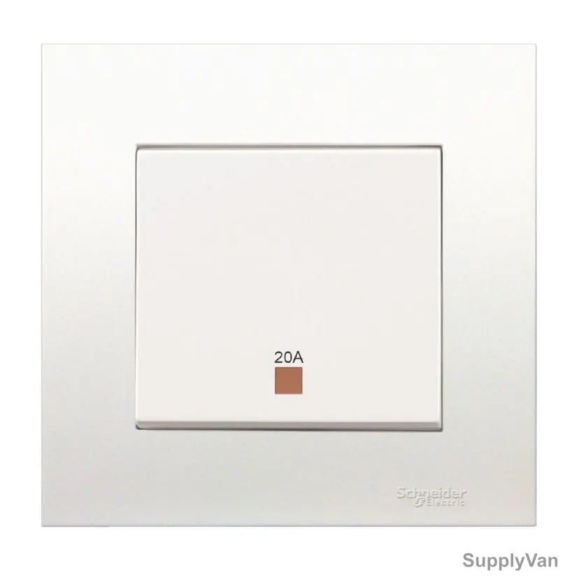 Schneider Electric Doube Pole Switch With Neon and Earth, Vivace, 1 Gang, 20A, 250VAC, White
