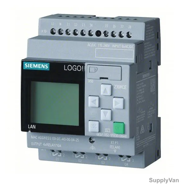Siemens LOGO 230RCE Logic Module With Display, 6ED1052-1FB08-0BA1, 115-230VAC/DC, 10A