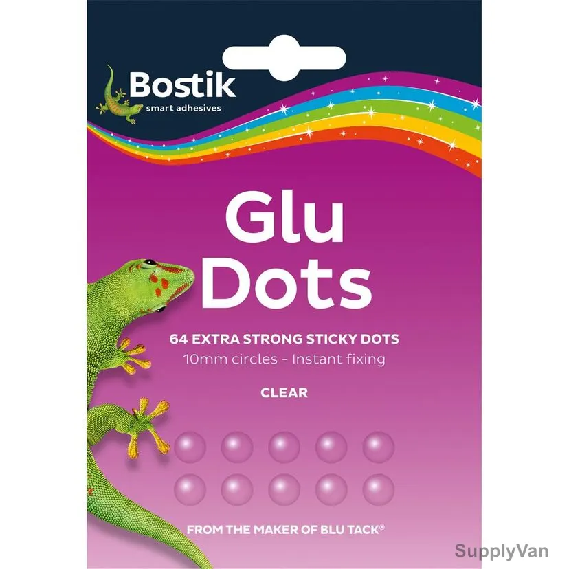 Bostik Extra Strong Removable Glu Dots, 30803719, Transparent, 64 Dots/Pack
