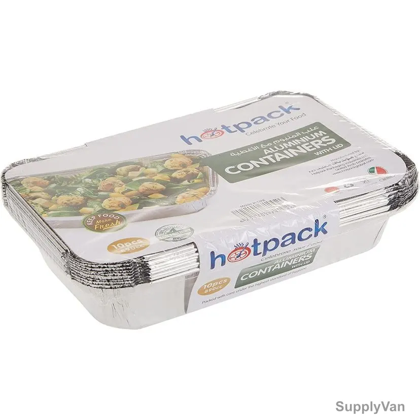 Hotpack Disposable Aluminium Container With Lid, HSM8389, Rectangular, 890CC, Silver, 10 Pcs/Pack
