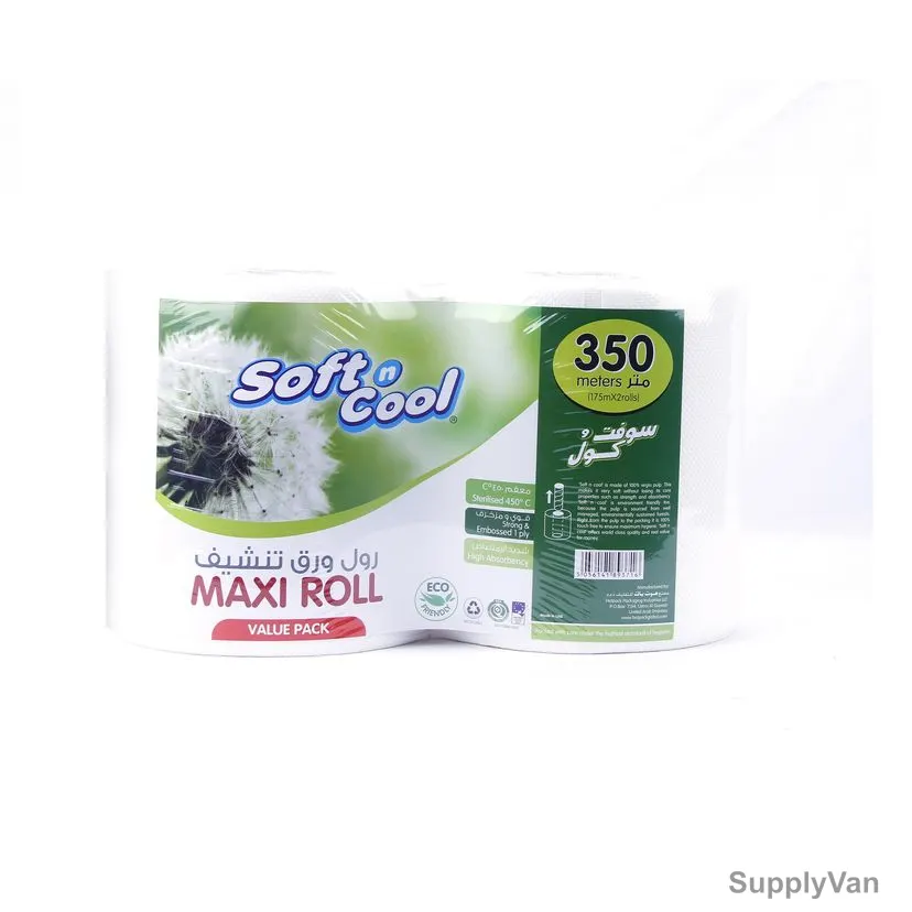 Hotpack Paper Maxi Roll, SNCMR1TW175VP, Soft n Cool, 1 Ply, 175 Mtrs, White, Twin Pack