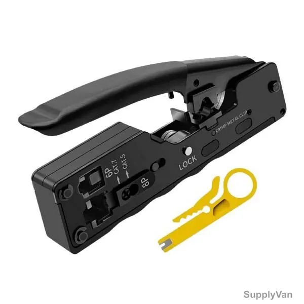 Pass Through Ratchet Crimper For Connectors and Cables, Carbon Steel, Black — image 1