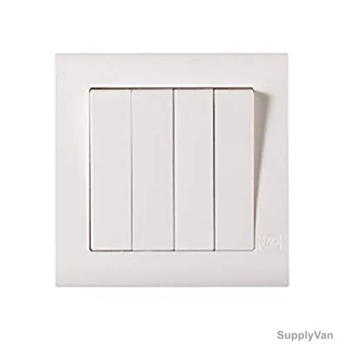 Mk Wide Rocker Switch, MV4784WHI, Essential, Polycarbonate, 4 Gang, 2 Way, 45A, White