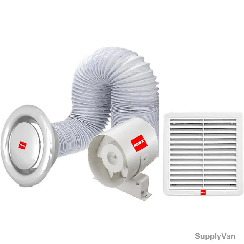 Novex Duct In-Line Exhaust Fan Kit, NV-IF4AVFS, Plastic, 100W, 150 RPM, 4 Inch Dia, White