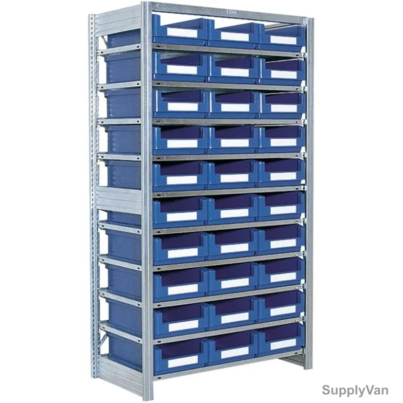 Bito Boltless Shelving With Storage Bins, SKR5031A, 10 Shelves, 1850 x 500MM, Blue