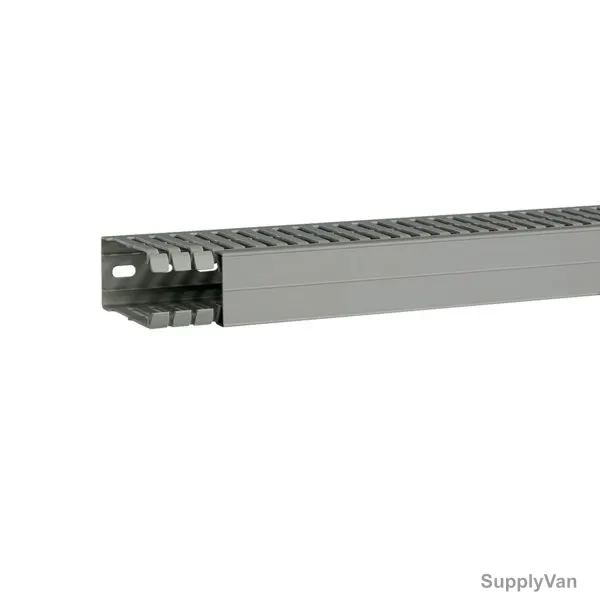 Hager Slotted Panel Trunking, BA7A80040, PVC, 80MM Height x 40MM Width, 2 Mtrs Length, Stone Grey