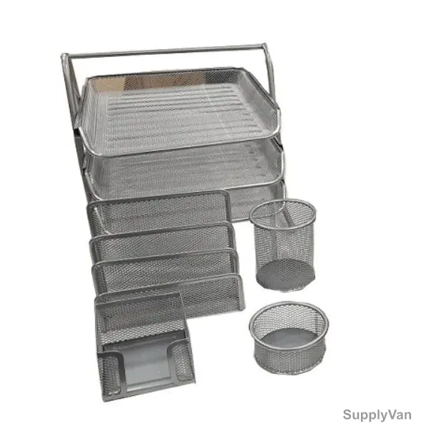 Deluxe Metal Mesh Office Desk Organizer Set, Grey, 5 Pcs/Set