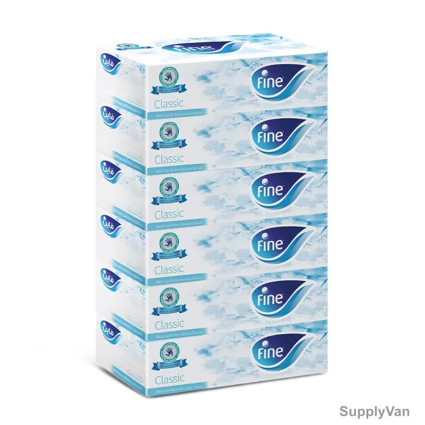 Fine Facial Tissue, Classic, 200 Sheets x 2 Ply, White, PK6