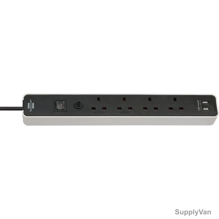 Brennenstuhl Extension Lead With 2 USB Slot, 1153243026, Ecolor, 4 Way, 13A, 3 Mtrs Cable Length, White and Black