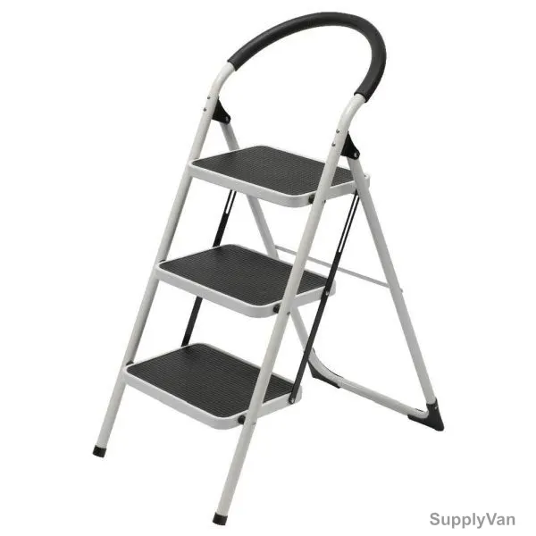 Robustline 3 Steps Home Purpose Ladder, Steel, Black and White