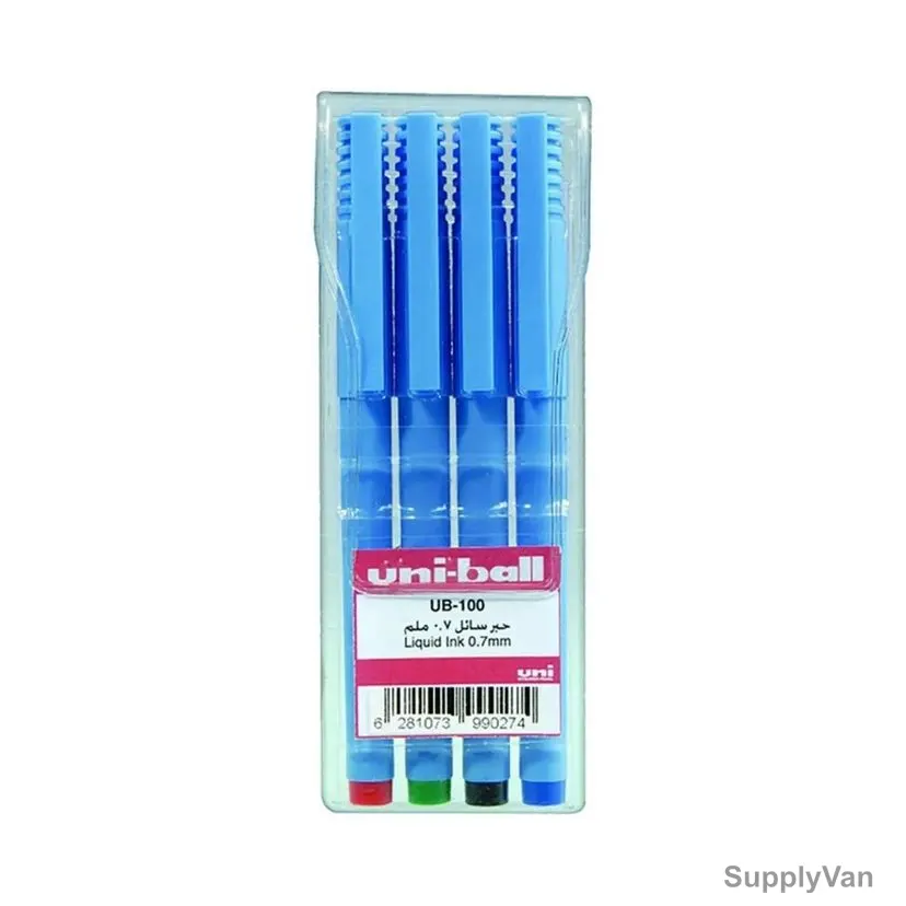 Uni-Ball Ball Point Pen, UB100-04C, 0.7MM Tip, Assorted Colors, 4 Pcs/Set