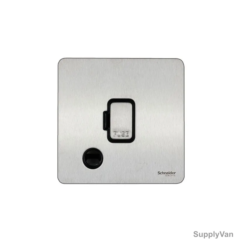 Schneider Electric Screwless Flat Plate Unswitched Fused Connection Unit, Ultimate, 1 Gang, 13A, Stainless Steel