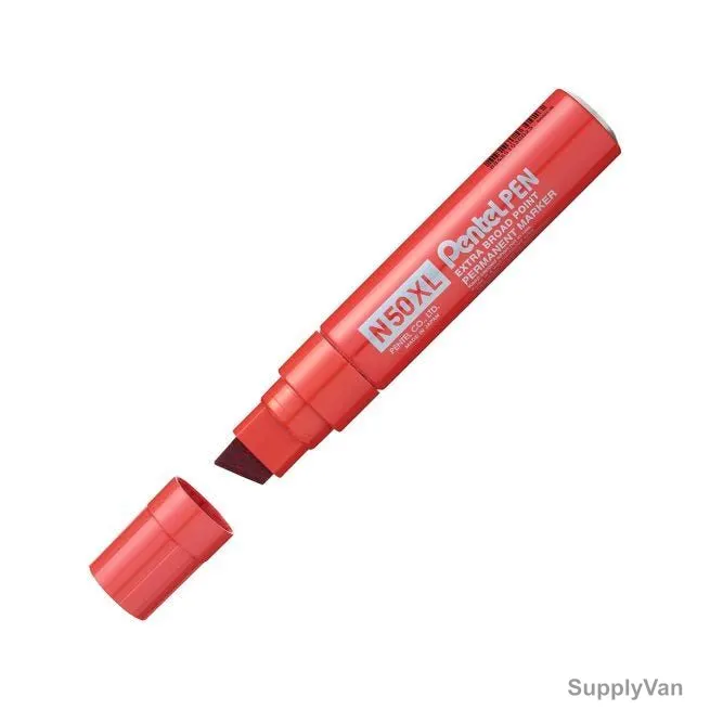 Pentel Xtra Broad Point Permanent Marker, PE-N50XL-B, Chisel, Red, 6 Pcs/Pack