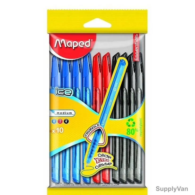 Maped Ice Ball Point Pen, MD-224411, Assorted Colors, 10 Pcs/Set