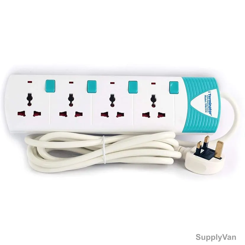Terminator Universal Extension Socket, TPB514, 4 Way, 3 Mtrs, White