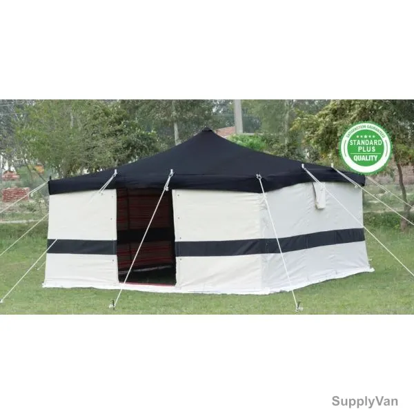 Arabic Deluxe Tent, AMT-103, Wood Stick, 4 x 4 Yards, White/Black